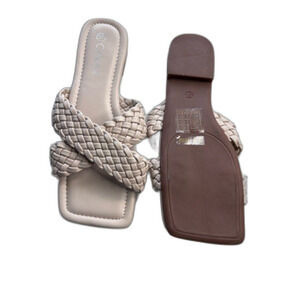 Girlhood Strap Sandals Square Head Slippers Woven Beach Slippers Sandals Sz 7.